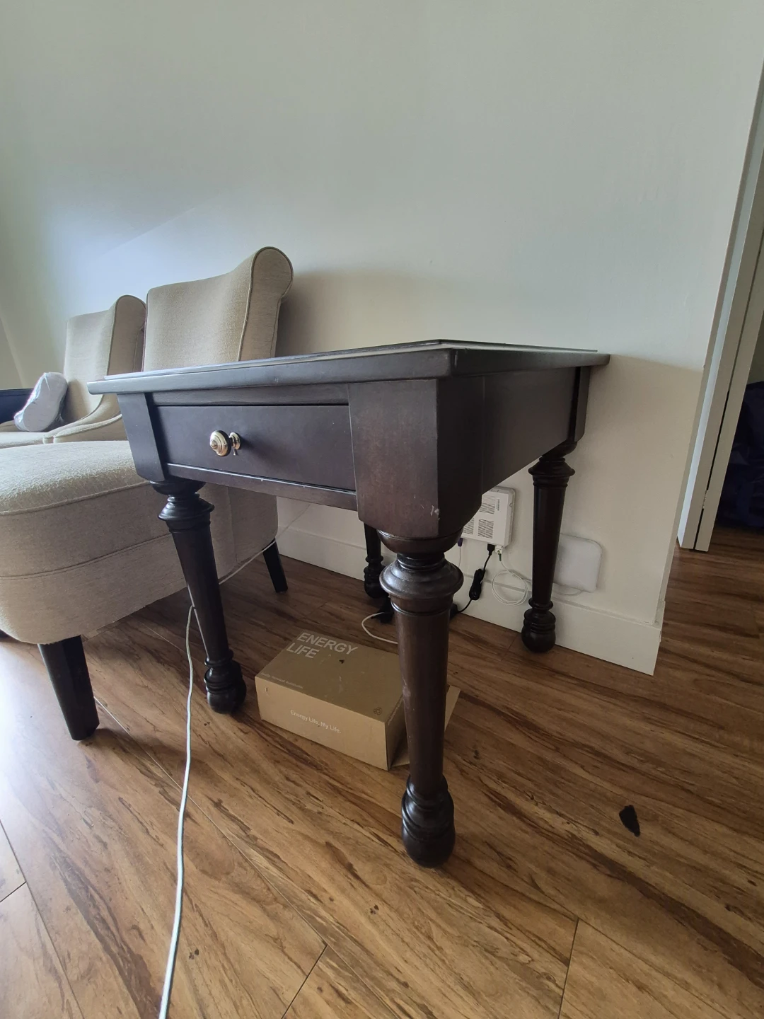 Dark Wood End Table with Drawer