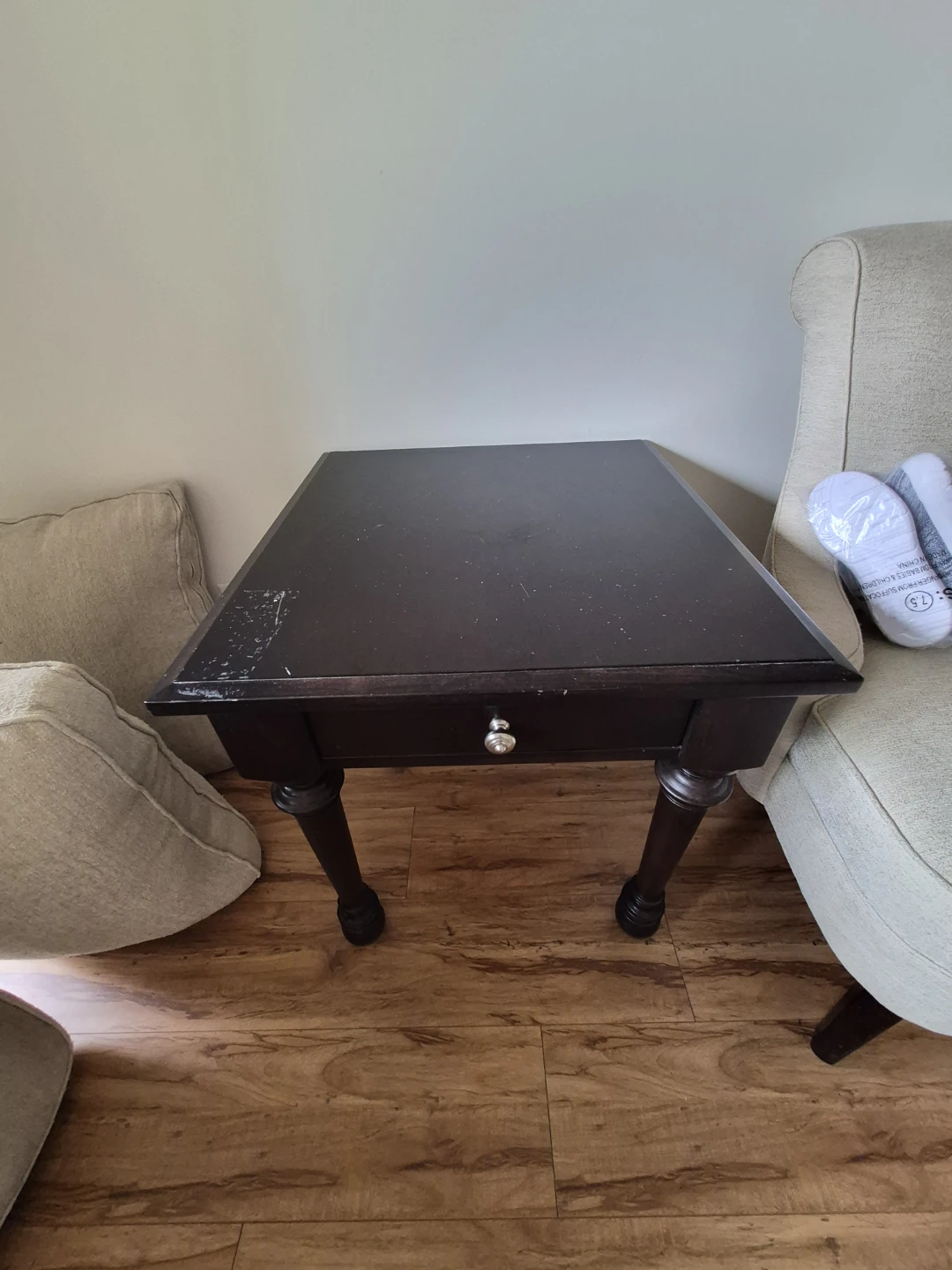 Dark Wood End Table with Drawer - photo 2