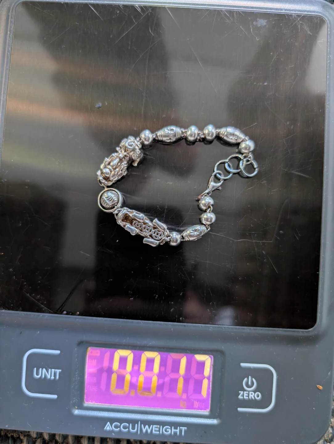 ⚽Genuine Silver Pixiu Feng Shui Bracelet 17g Unmarked
