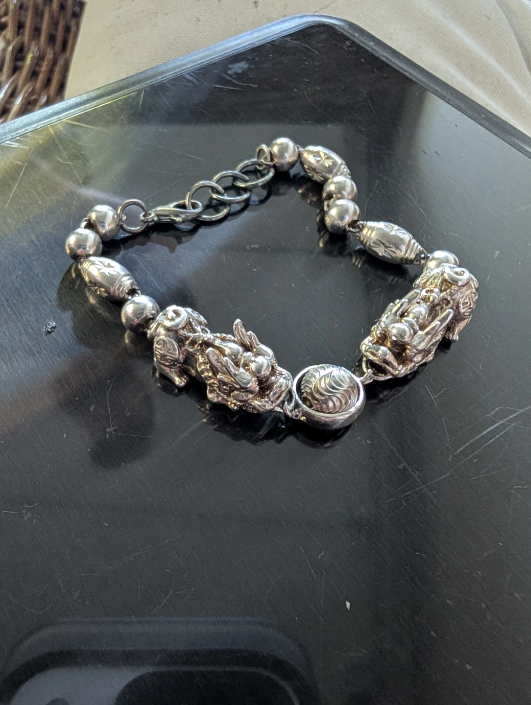 ⚽Genuine Silver Pixiu Feng Shui Bracelet 17g Unmarked - photo 4