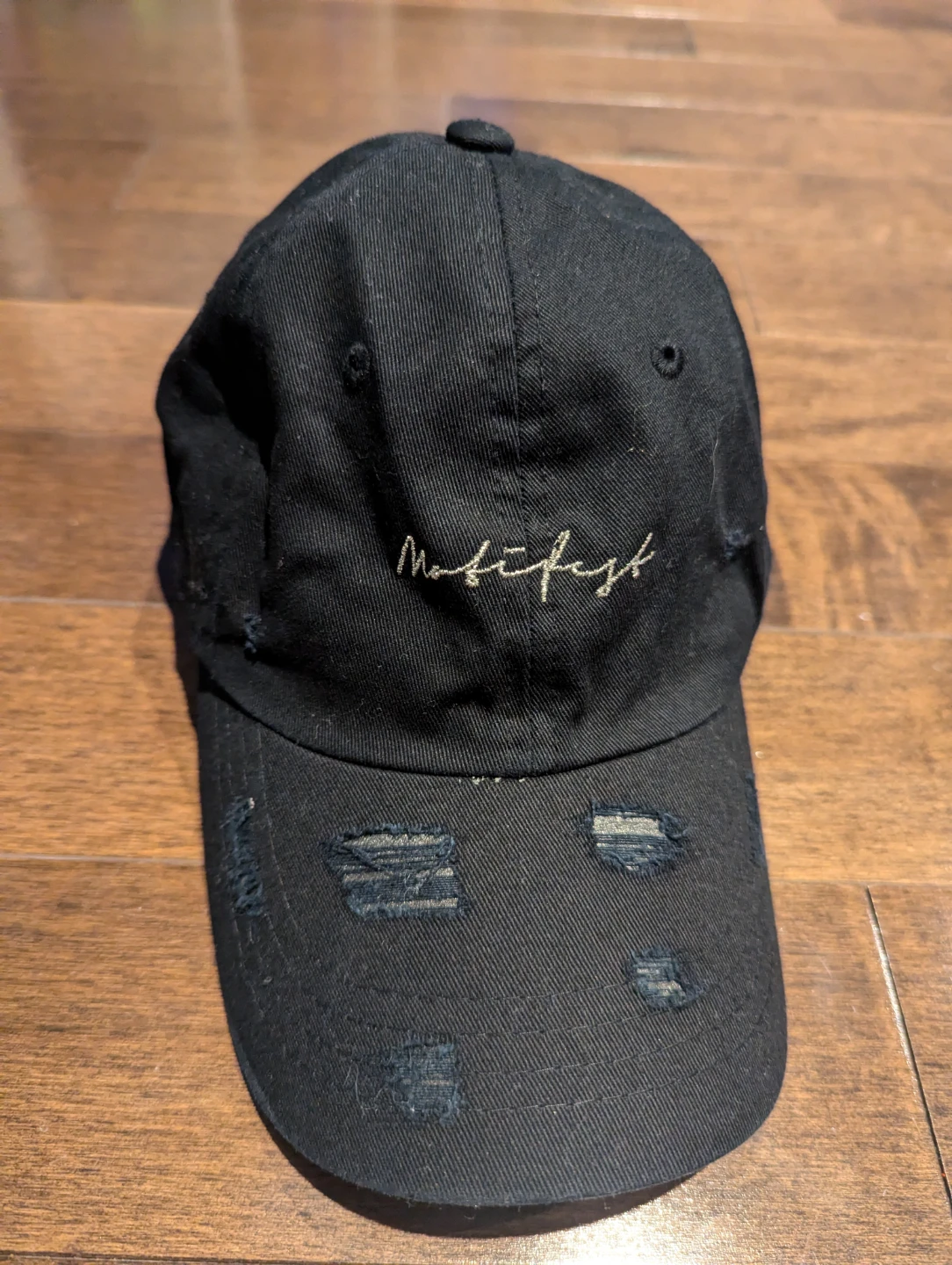 Black distressed adjustable baseball cap