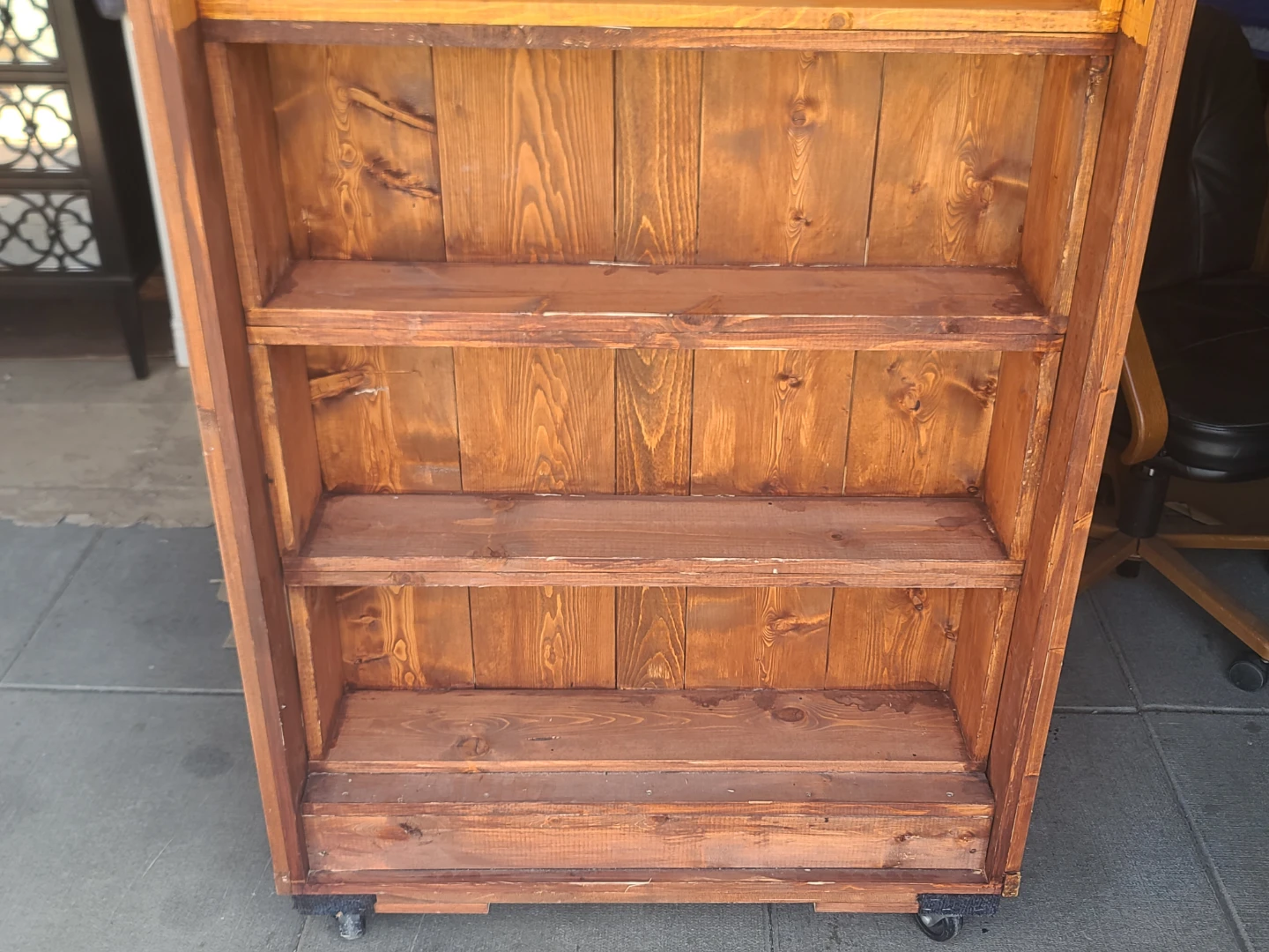 Rustic Pine Wood Rolling Bookcase - photo 2
