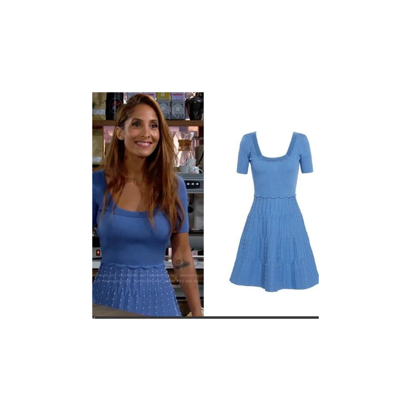 Sandro Flyn Blue Knit Bead-Embellished Fit+Flare Dress