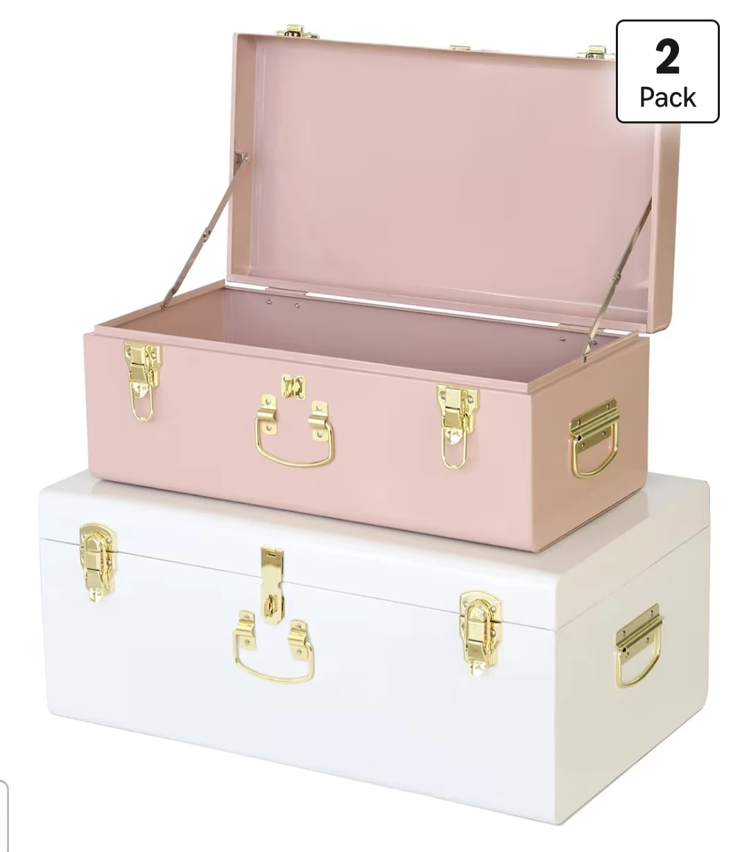 2 Pack Storage Trunks - Pink & White