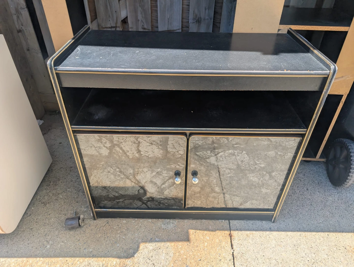 Vintage Black and Gold TV Stand with Cabinet