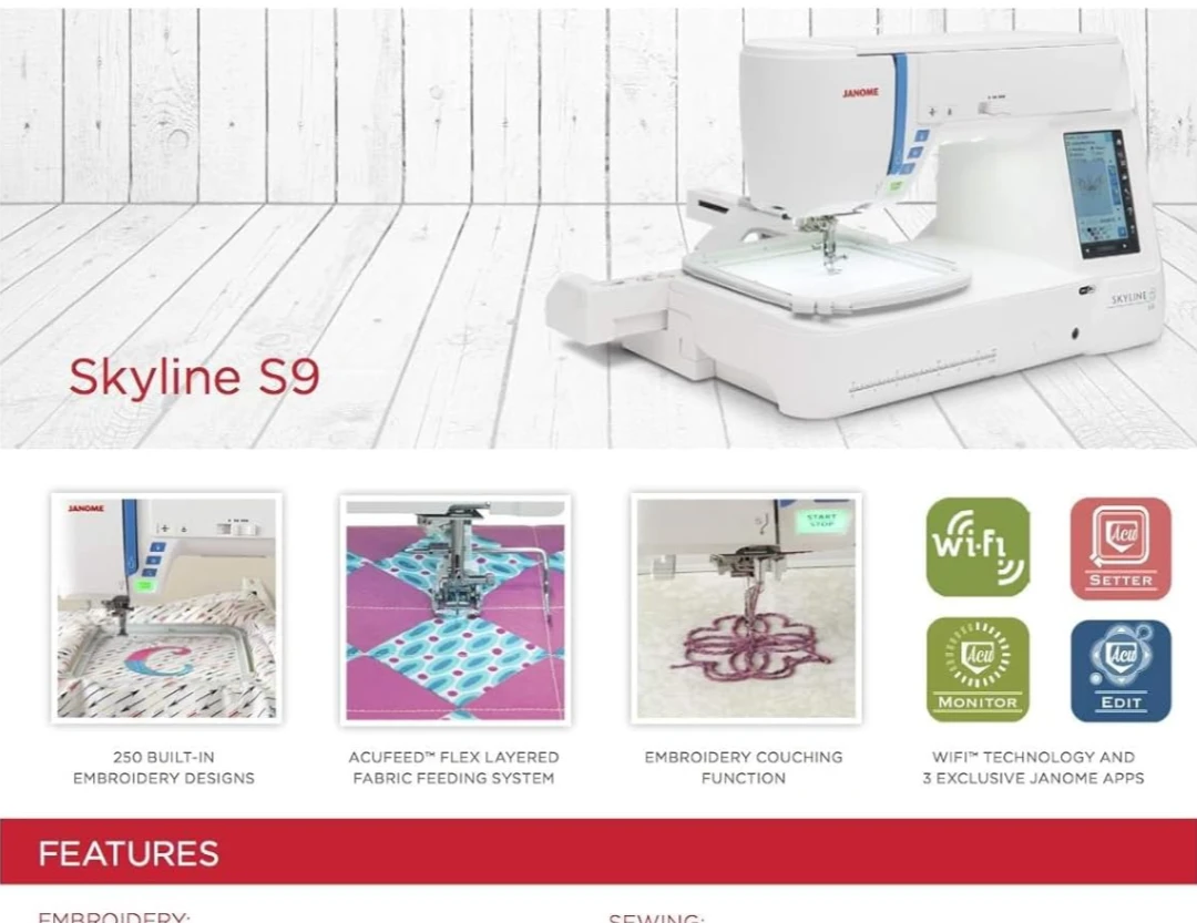 Janome Skyline S9 Sewing & Embroidery Machine - photo 2