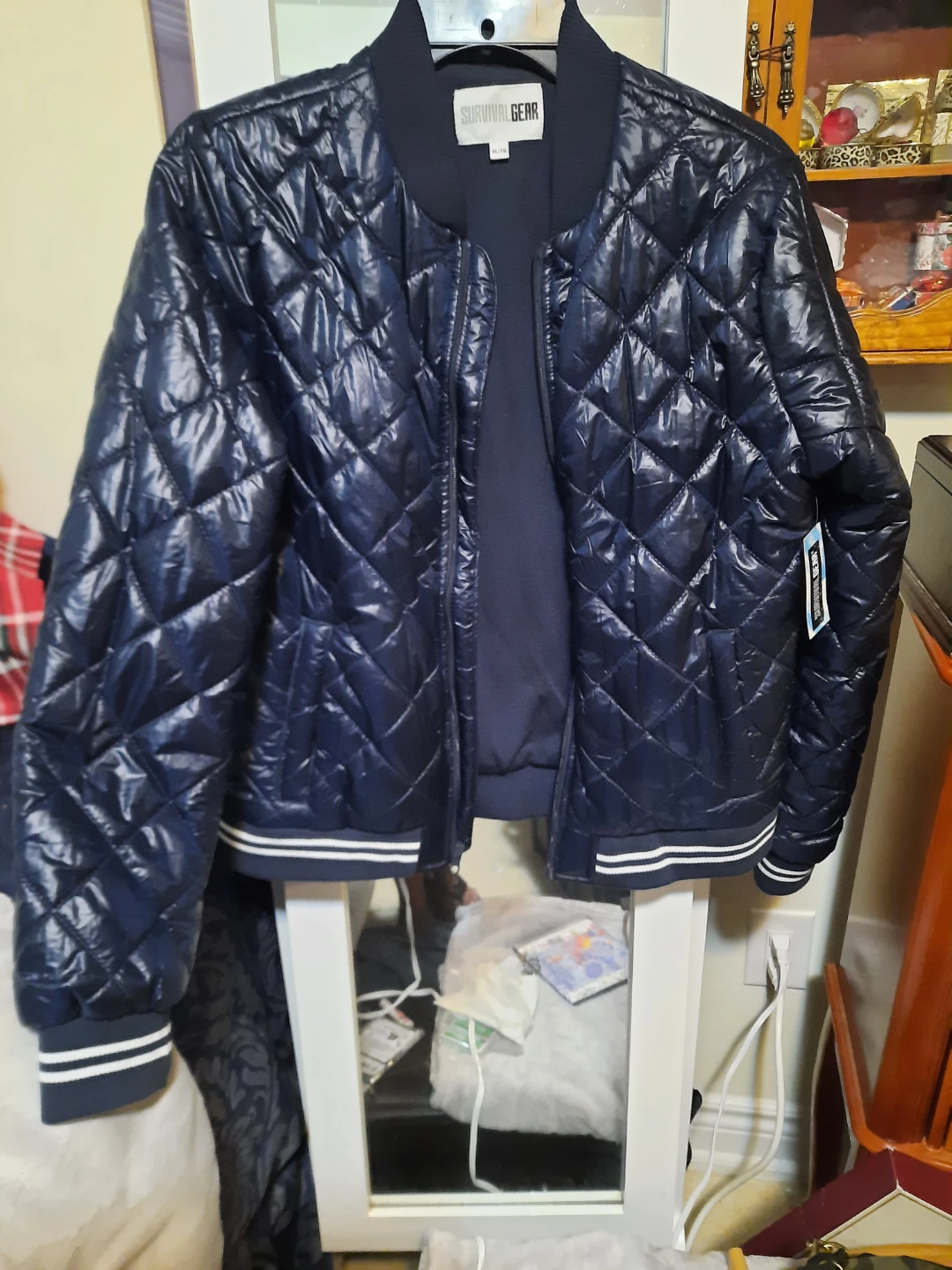 NWT KIDS Survival Gear Navy Puffer Quilted Bomber Jacket XL/TG