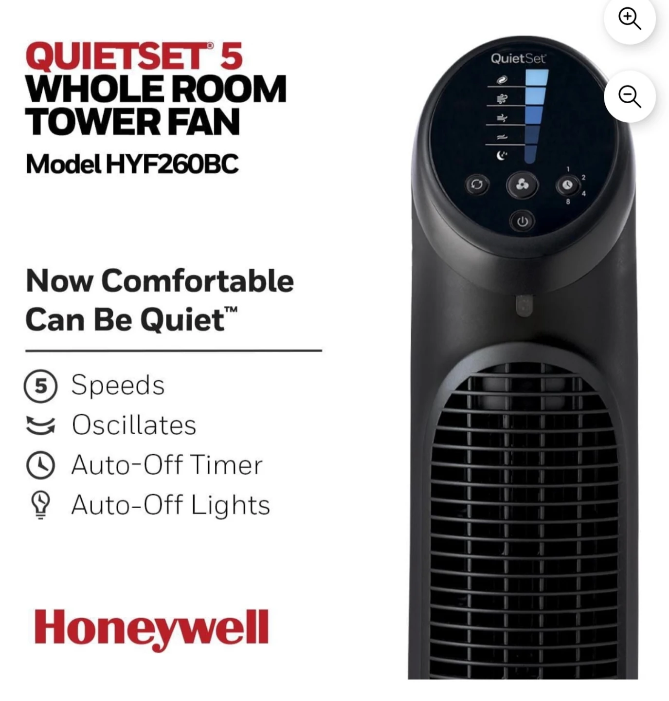 Honeywell QuietSet 5 Whole Room Tower Fan HYF260BC - photo 2