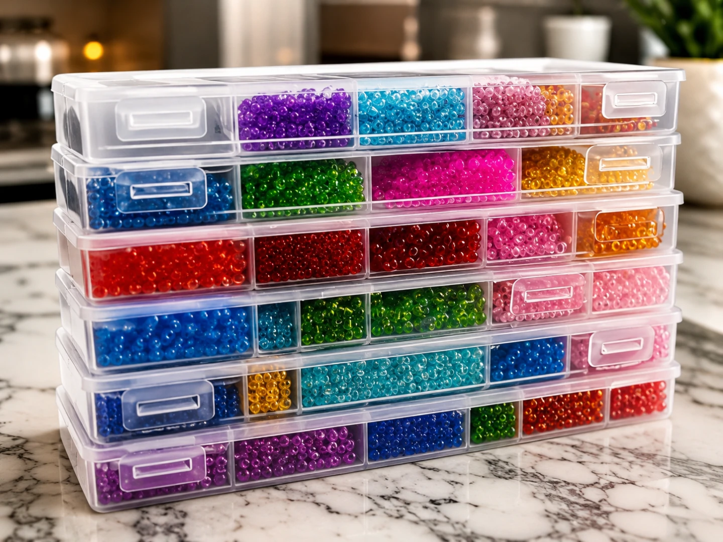 Beautiful Seed Beads and Stackable Bead Organizer with 5 Drawers