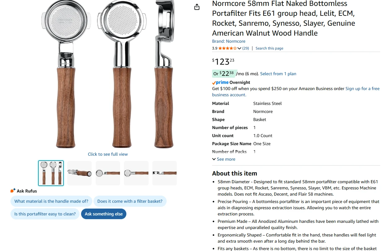 Normcore 58mm Naked Portafilter with Walnut Handle - photo 2