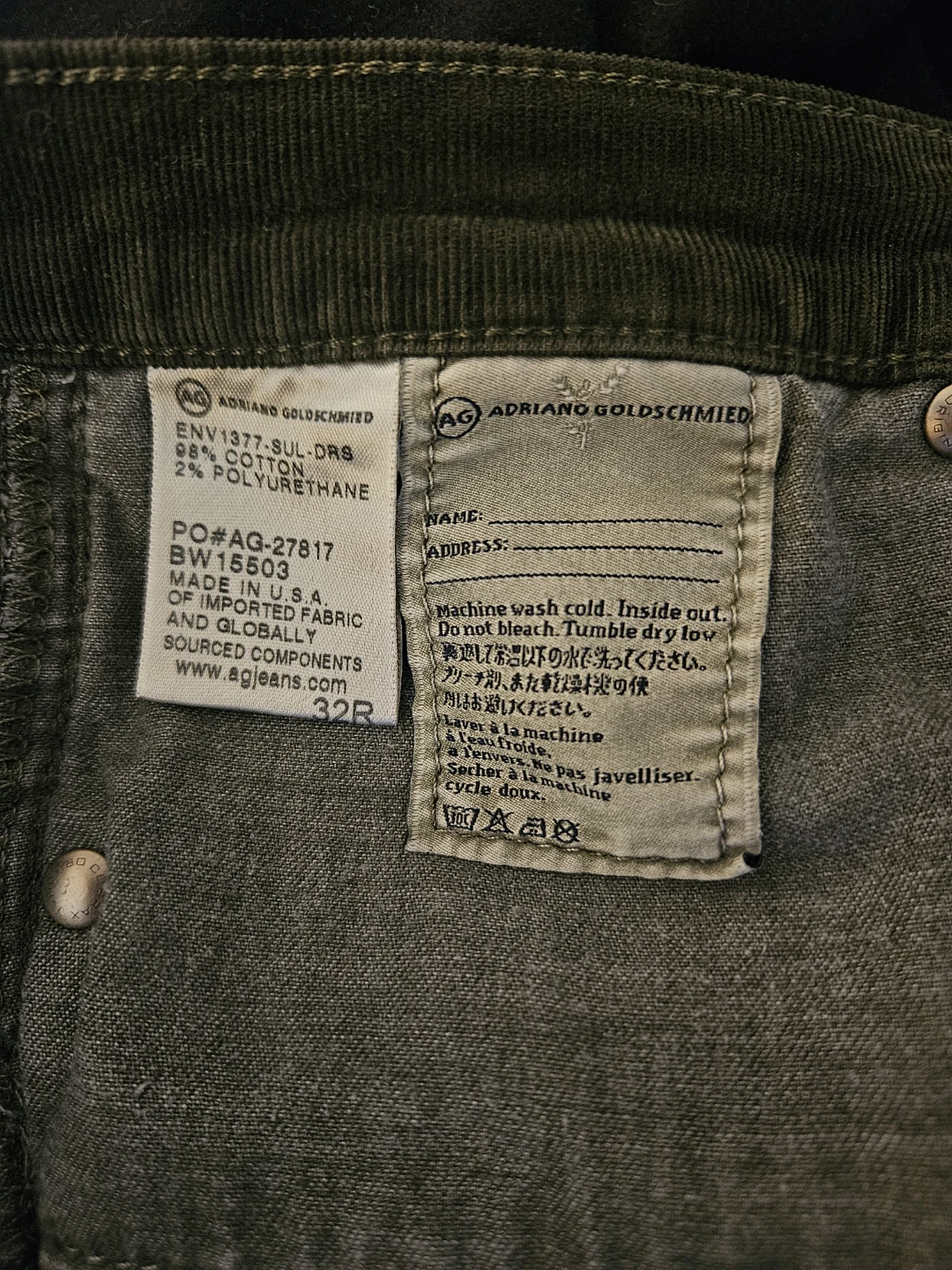 AG Adriano Goldschmied The Stevie Ankle Corduroy Pants Size 32 - photo 5