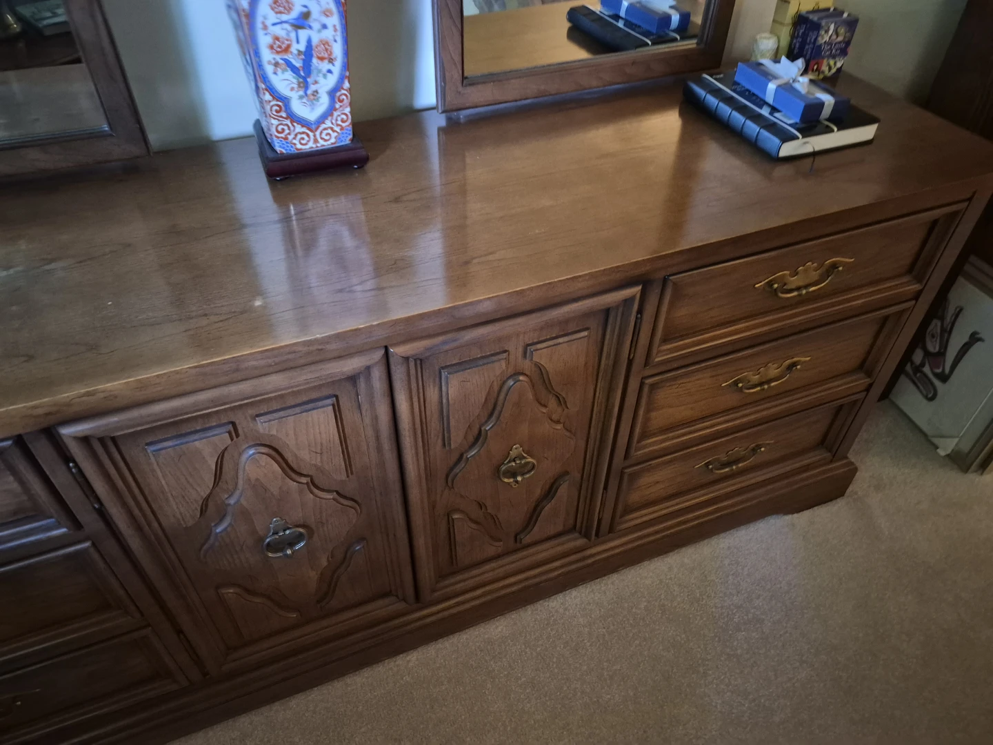 Solid Wood Dresser with Cabinets