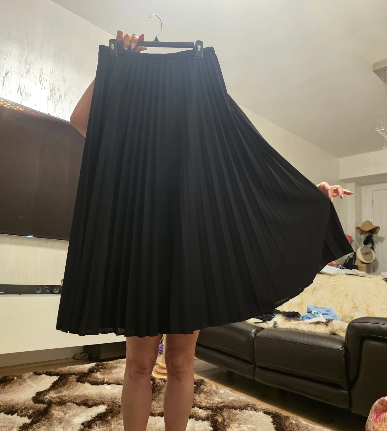 Black Pleated Midi Skirt