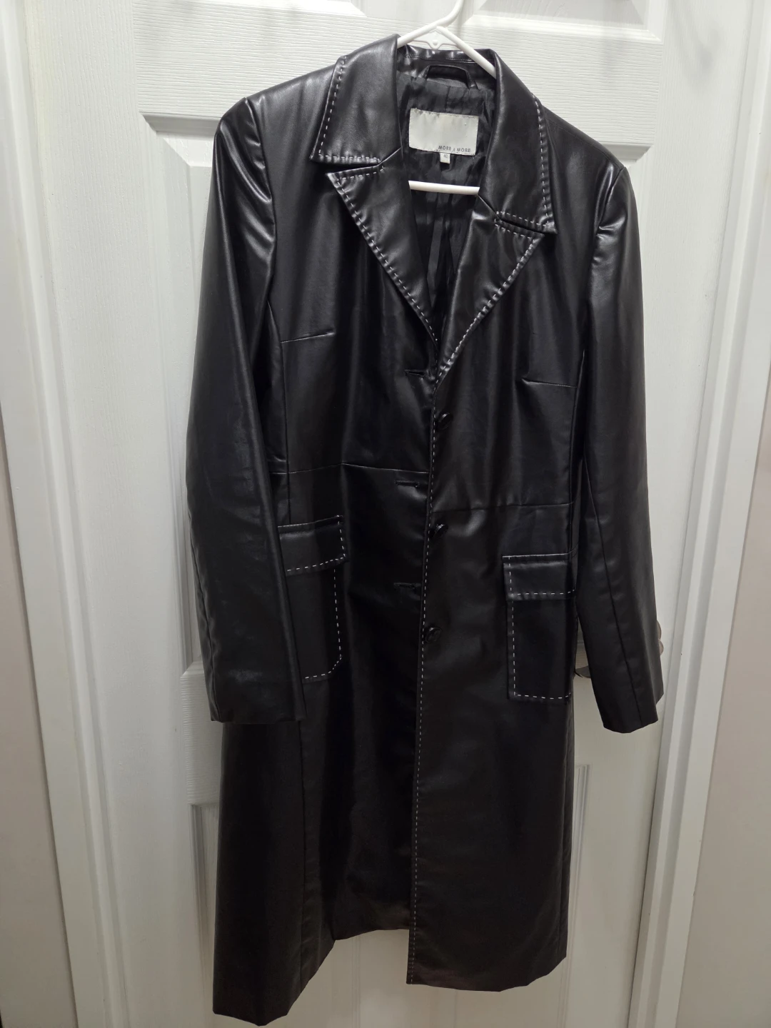 Black Faux Leather Long trench Coat