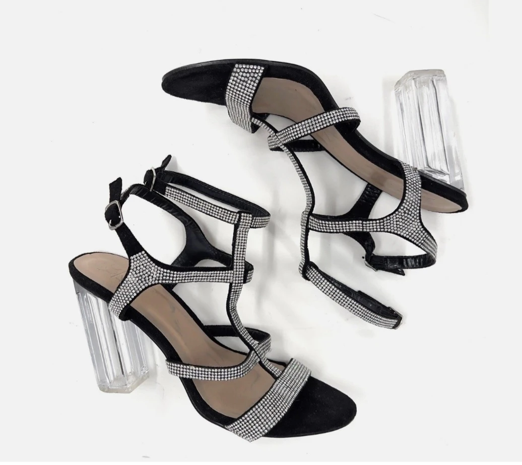 YOKI Black Rhinestone Block Heel Sandals - photo 5