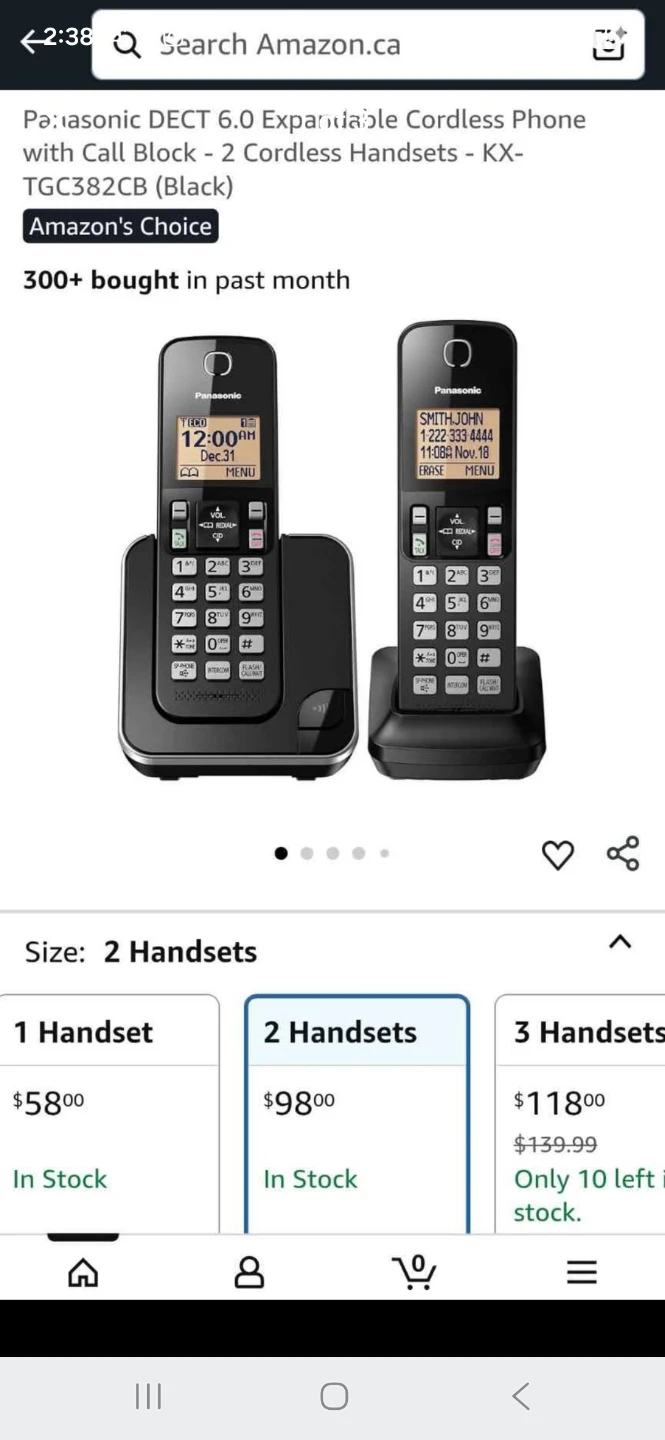 Panasonic DECT 6.0 Cordless Phone - 2 Handsets