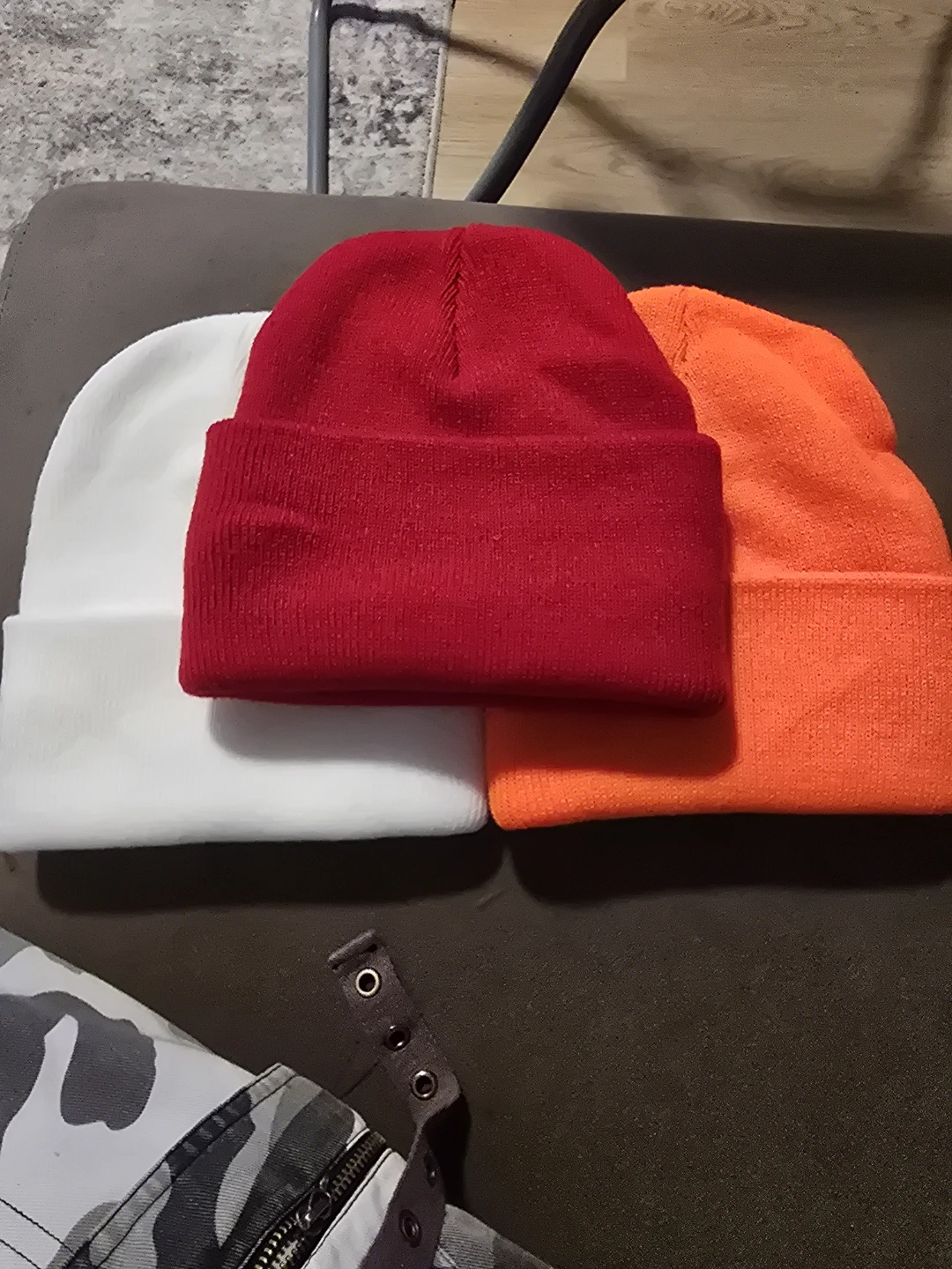 Set of 3 Beanies - White, Red, and Orange