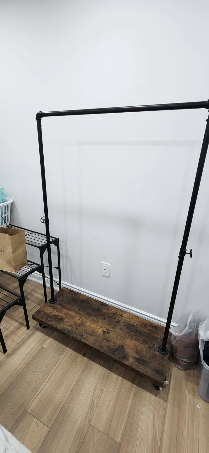 Industrial Pipe Clothing Rack with Wood Shelf