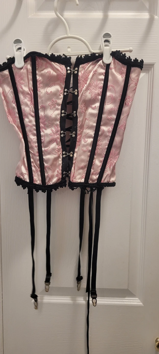 Black Corset with Rhinestones and Lace Trim - photo 3