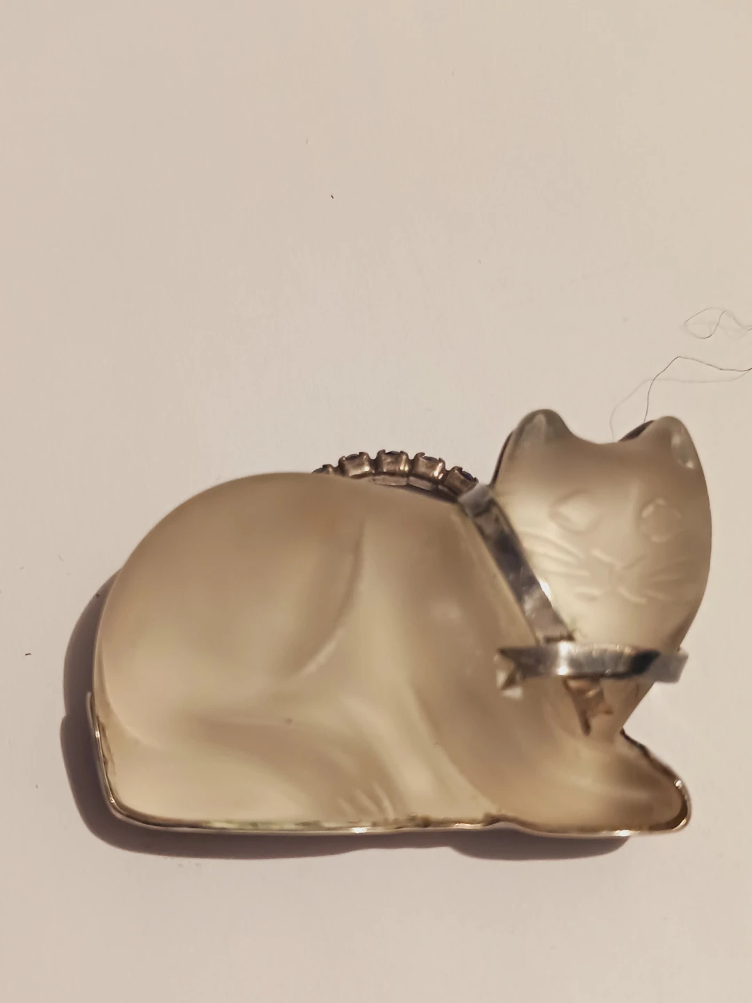 Sterling Silver 925  Frosted Rock Crystal Cat Brooch - photo 4