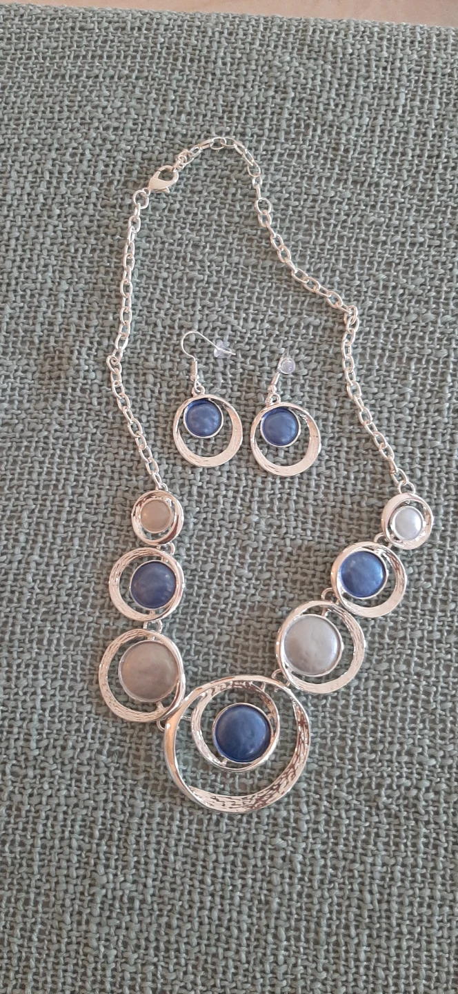 Silver-tone & Blue Necklace & earrings