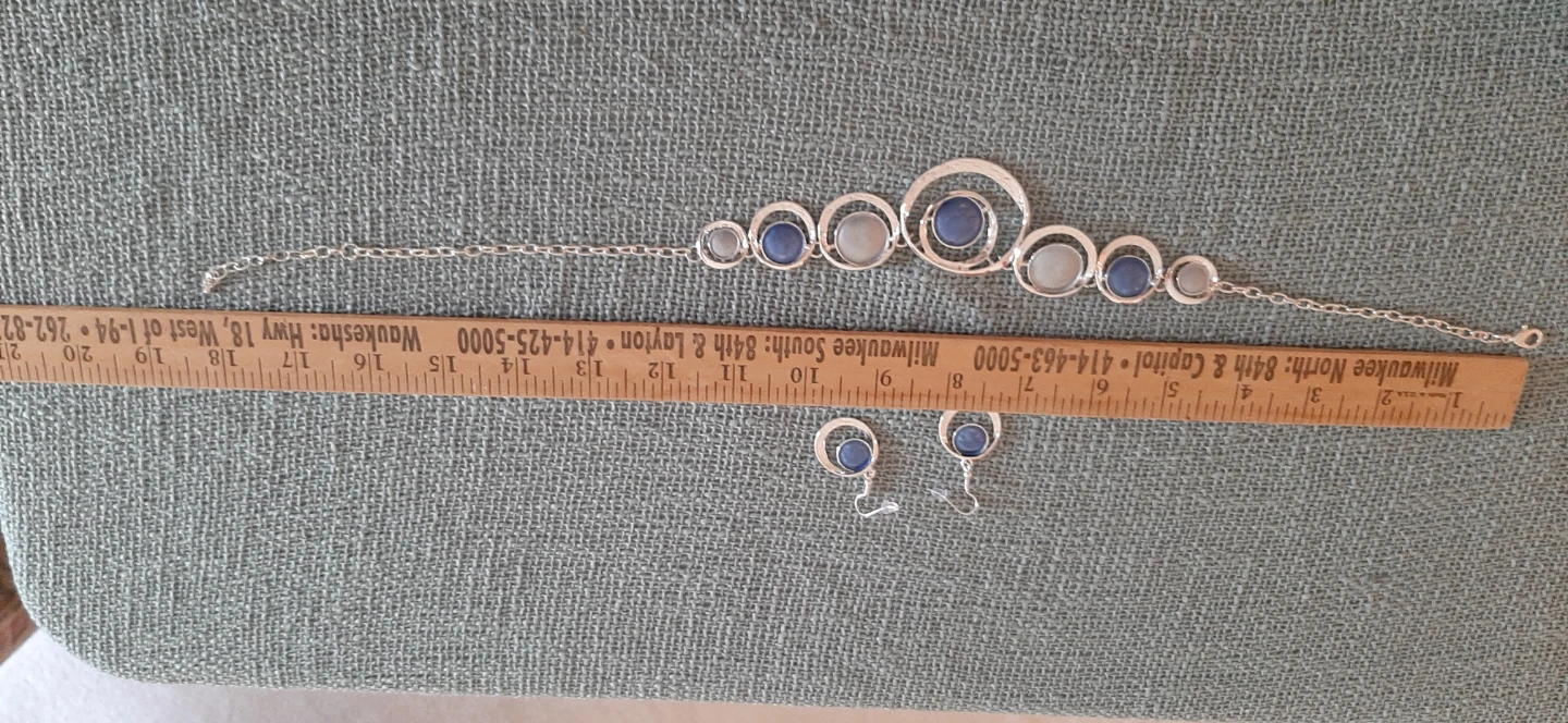 Silver-tone & Blue Necklace & earrings - photo 2