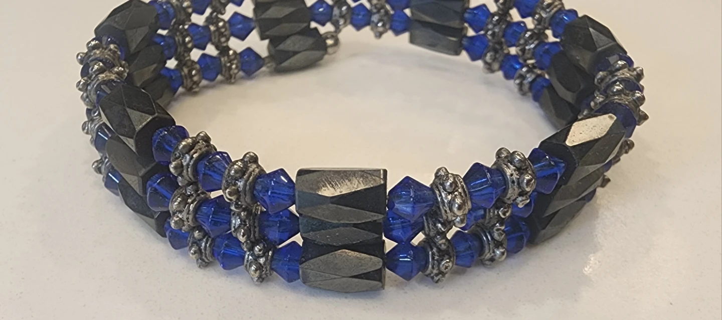 Triple Strand Hematite & Blue Crystal Bracelet - photo 2