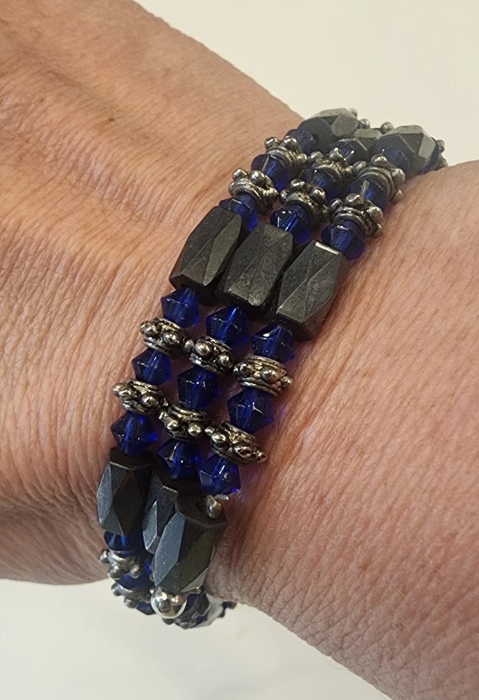 Triple Strand Hematite & Blue Crystal Bracelet - photo 3