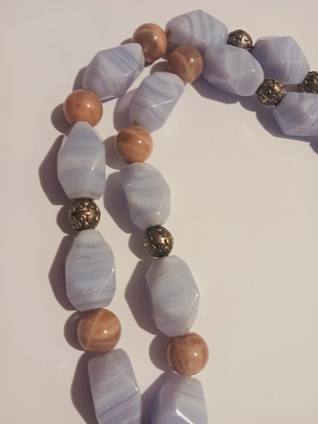 New! Stunning Blue Lace Agate & Warm Beige Jasper Stone Necklace - photo 3