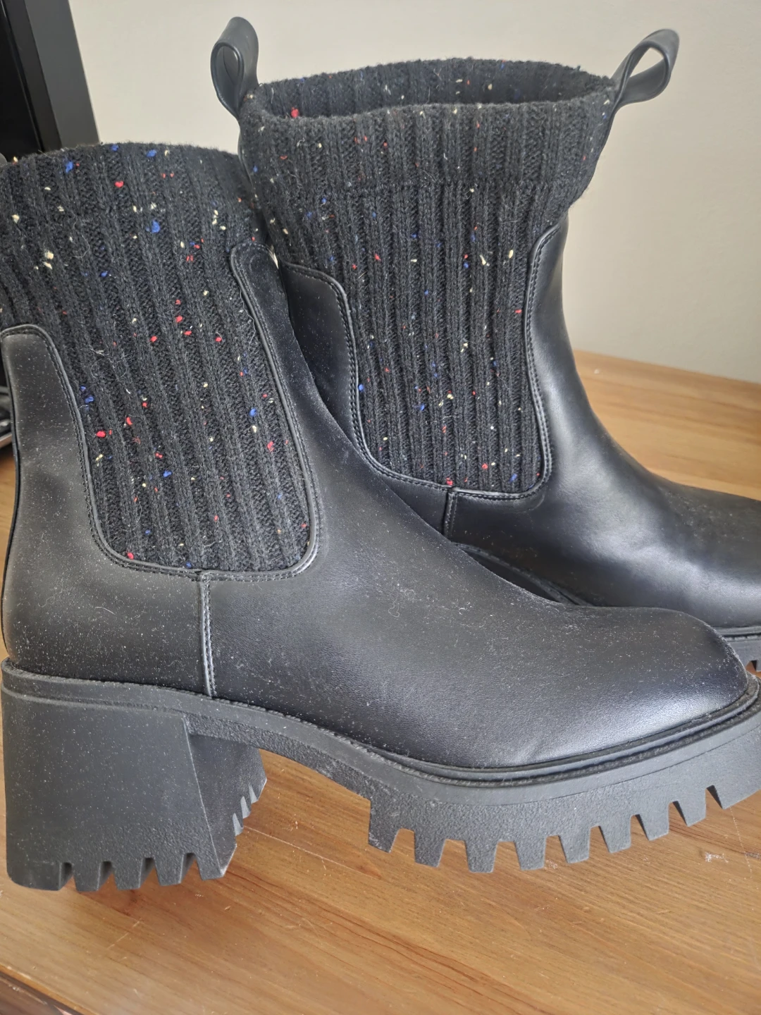 Women's Black Ankle Boots with Speckled Knit