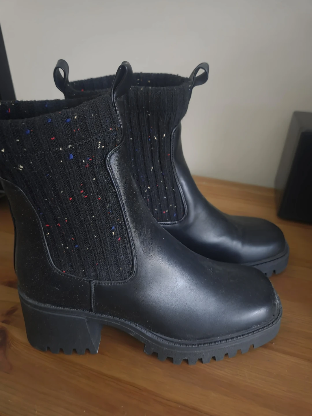 Women's Black Ankle Boots with Speckled Knit - photo 2