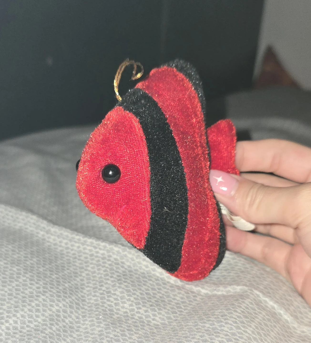 Red and Black Plush Fish Ornament