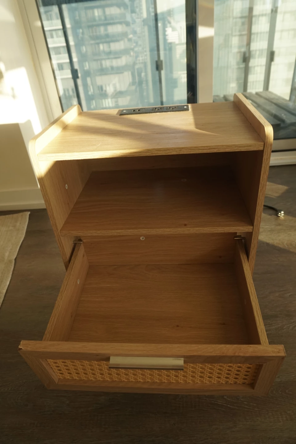 Wooden Bedside Table with Built-in Outlet - photo 2