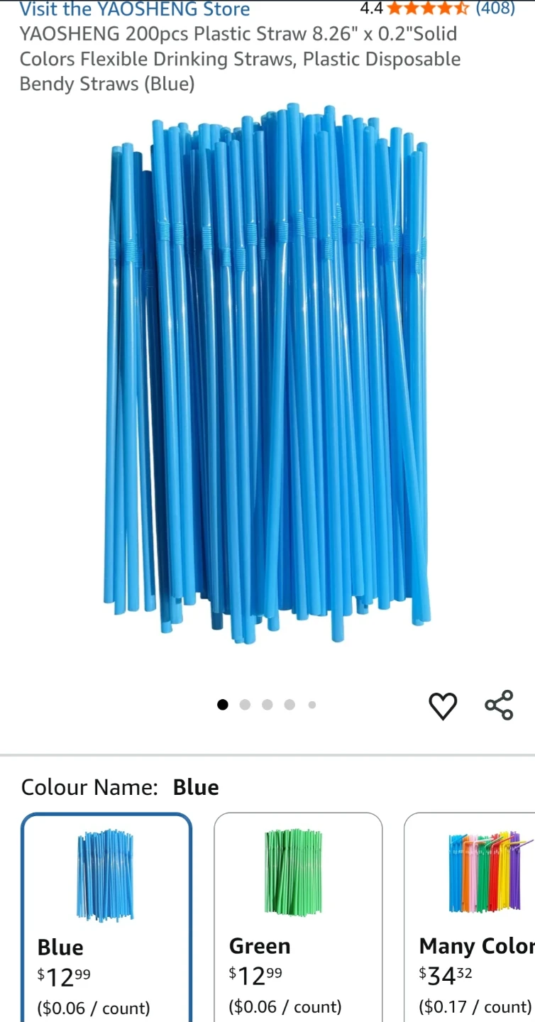 YAOSHENG 200pcs Plastic Bendy Straws