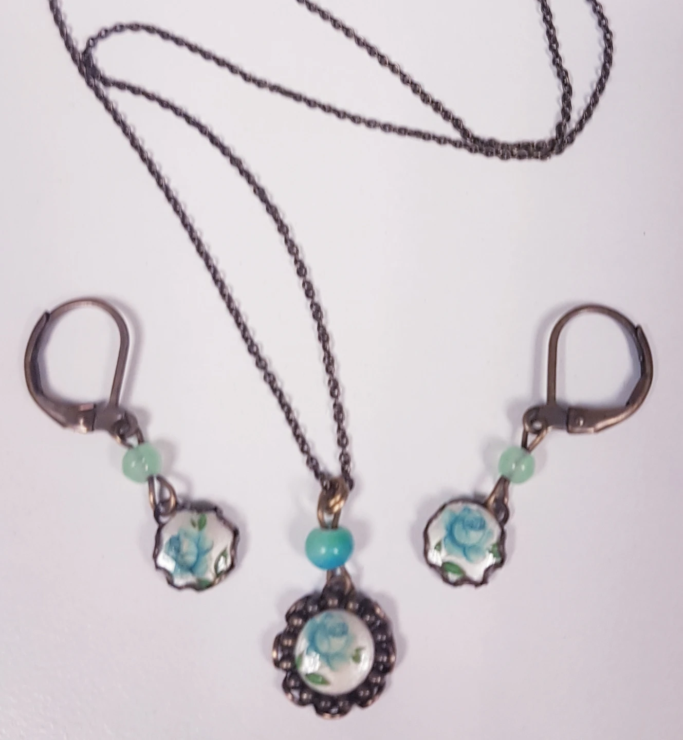 Blue Rose Pendant Necklace and Earrings Set - photo 2