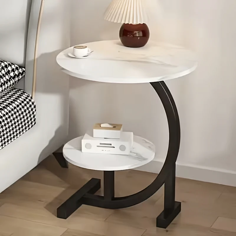 Side Table Marble Look Wooden