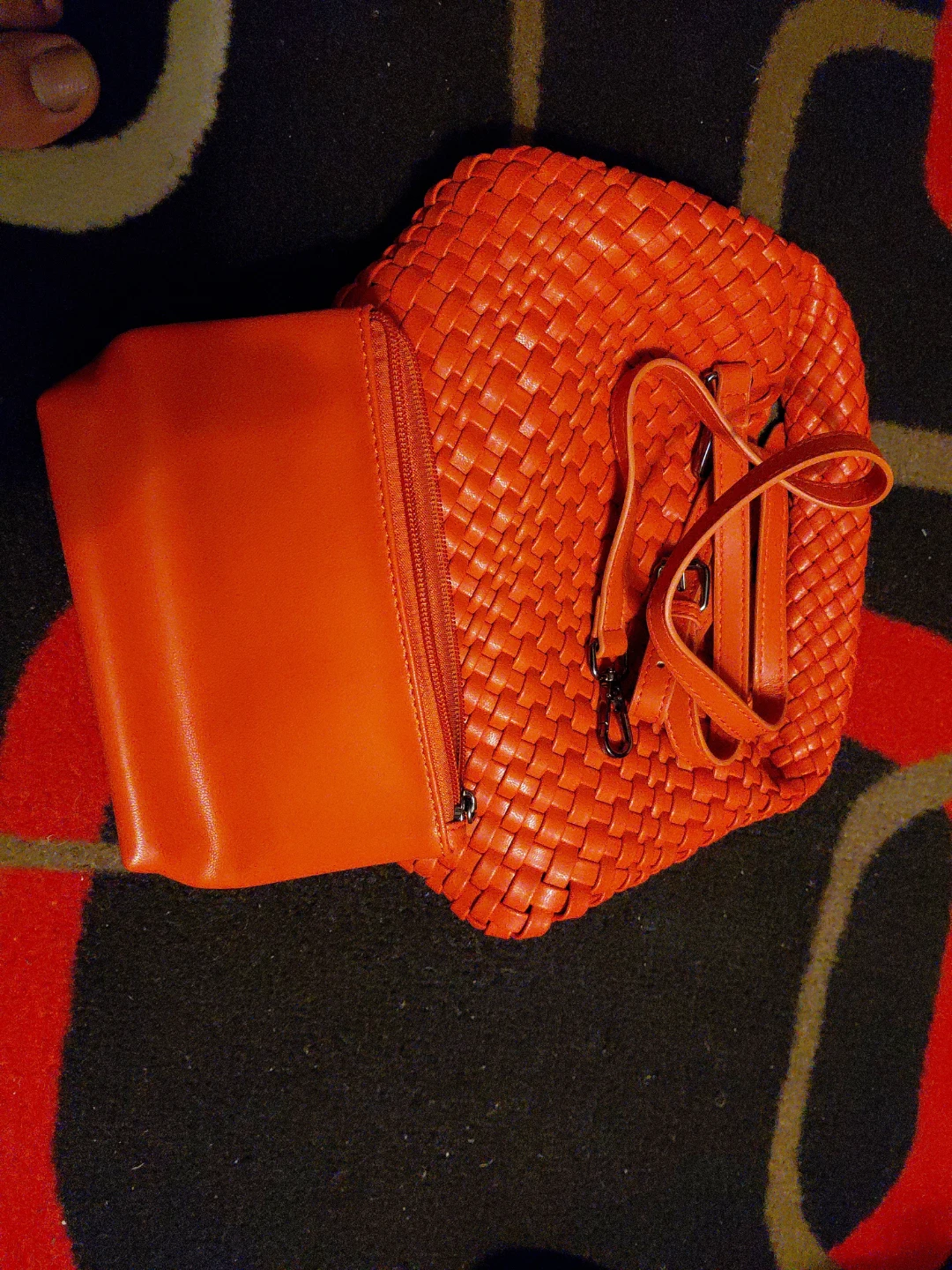 Orange Woven Handbag with Pouch