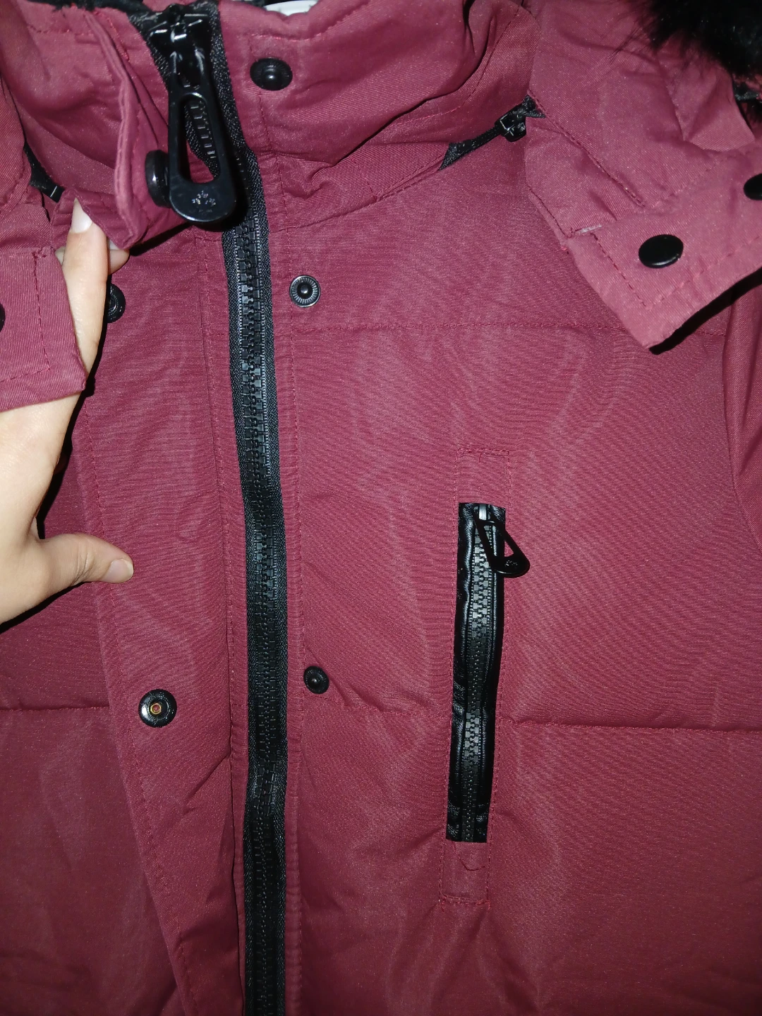 Noize burgundy winter coat with black fur trim, size S - photo 4