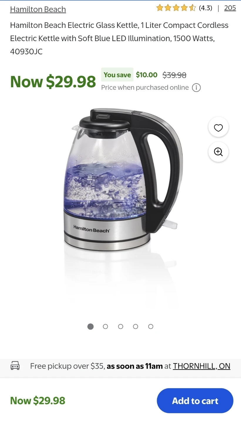Hamilton Beach Electric Glass Kettle 1L