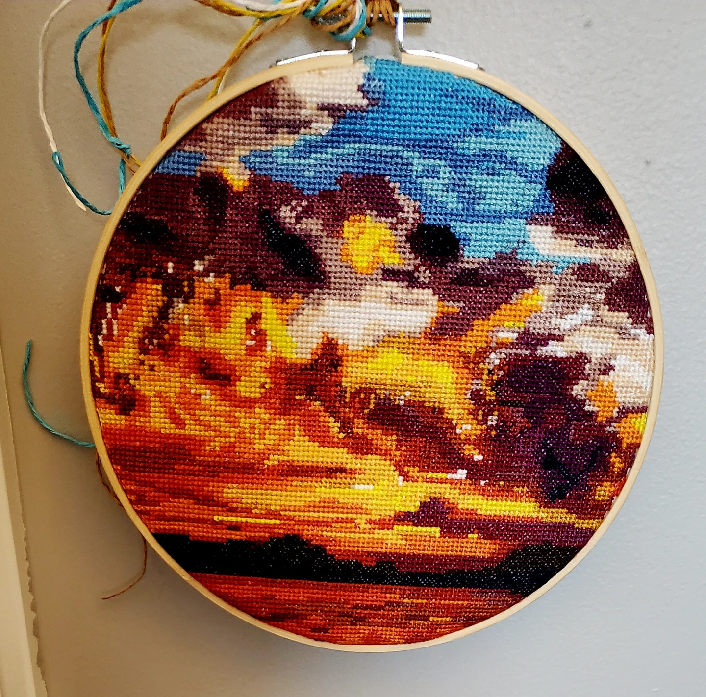 New Cross-stitch 9" sunset hoop art - photo 3