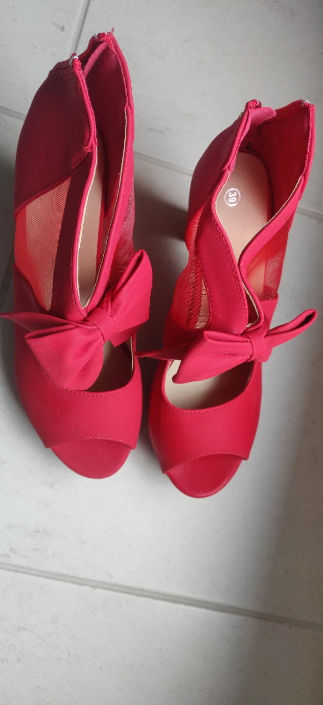 Red Open-Toe Heels with Bows - photo 2