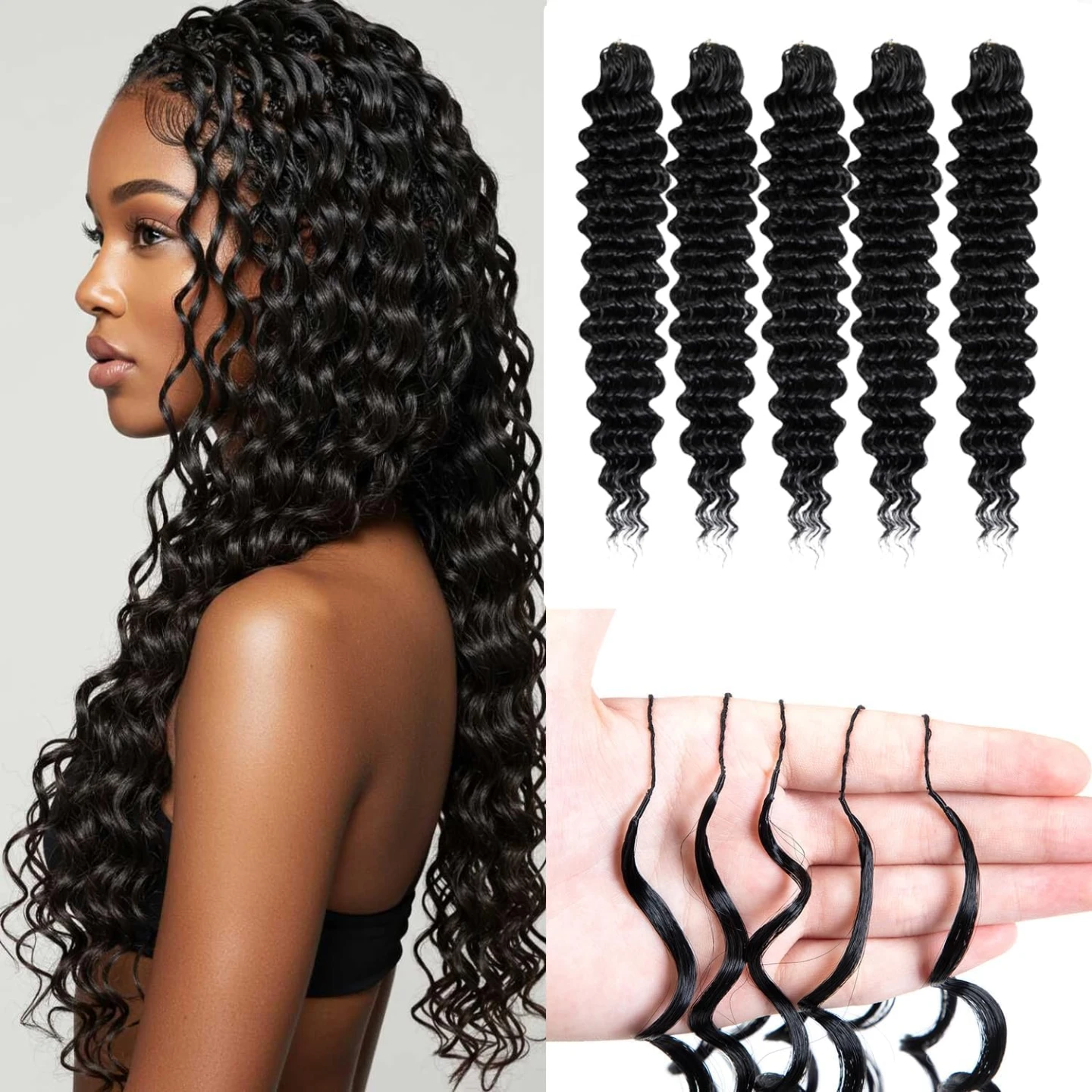 Hair 16 Inch Invisible Feather Crochet Hair Deep Wave