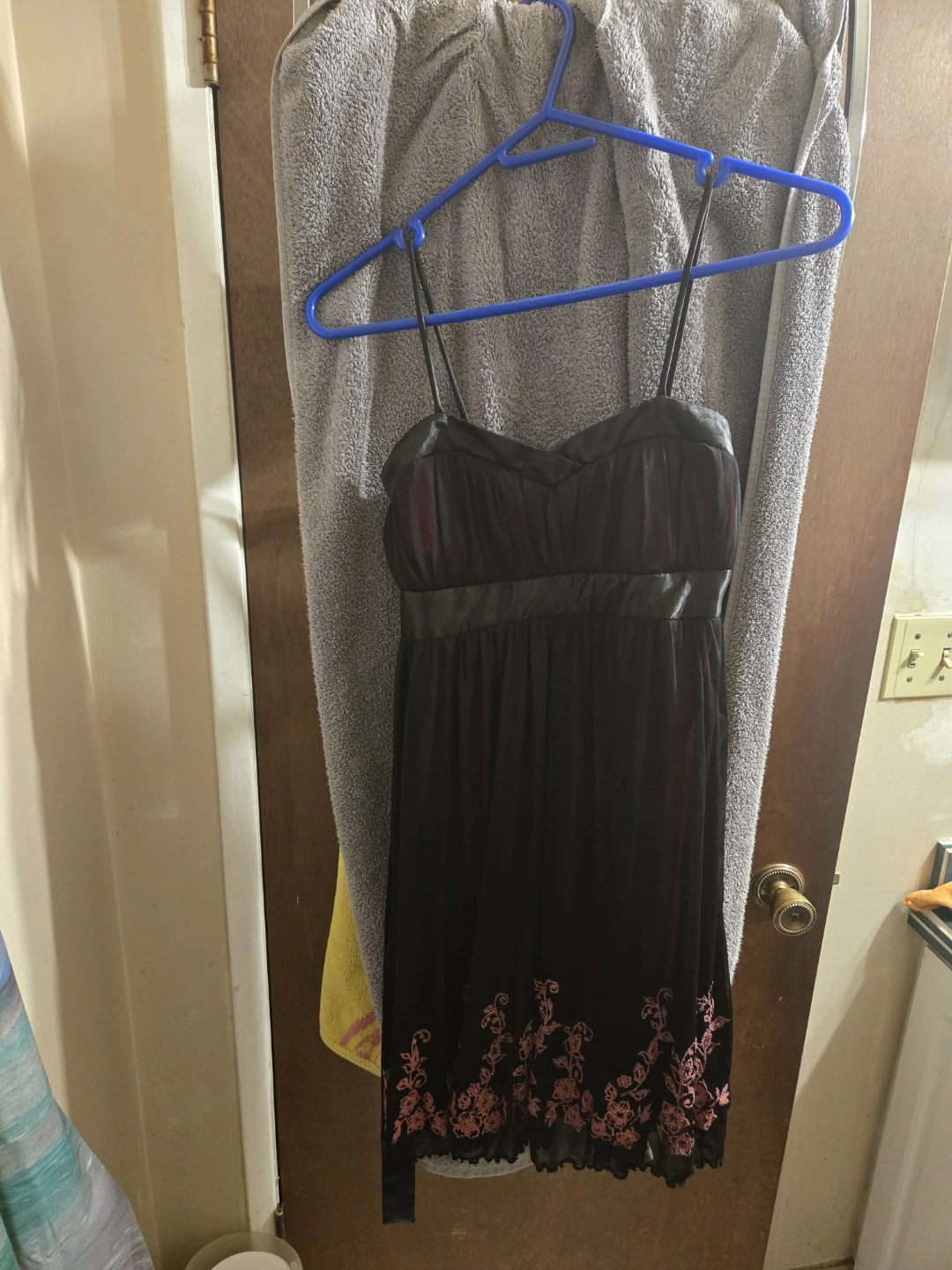 Black Dress with Pink Floral Embroidery - photo 2