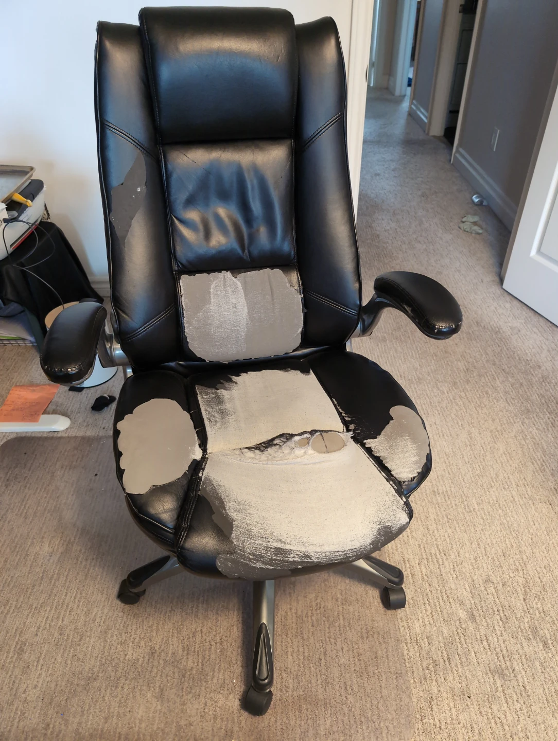 DAMAGED Black Faux Leather Office Chair -
