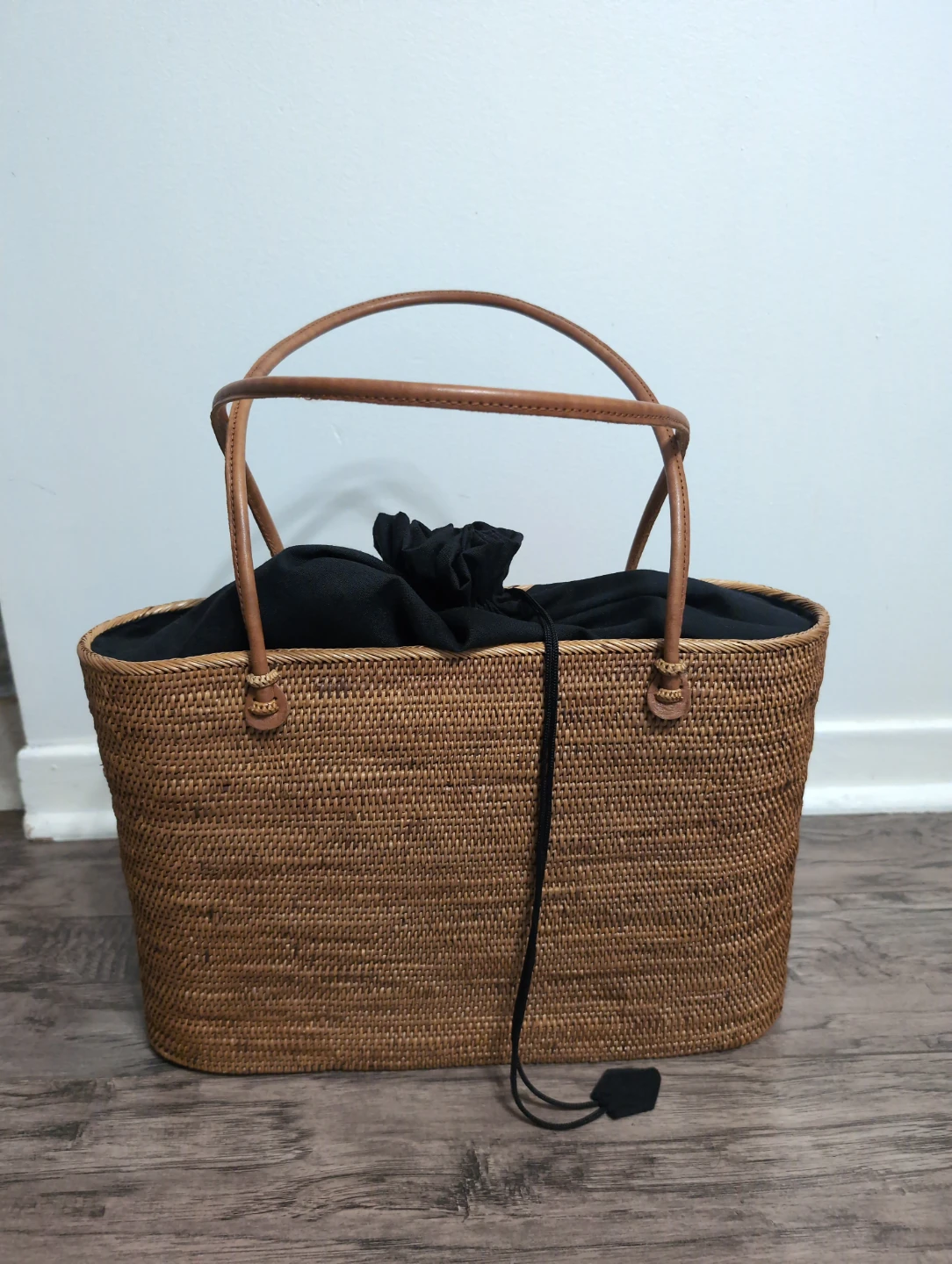 Woven Tote Bag with Leather Handles