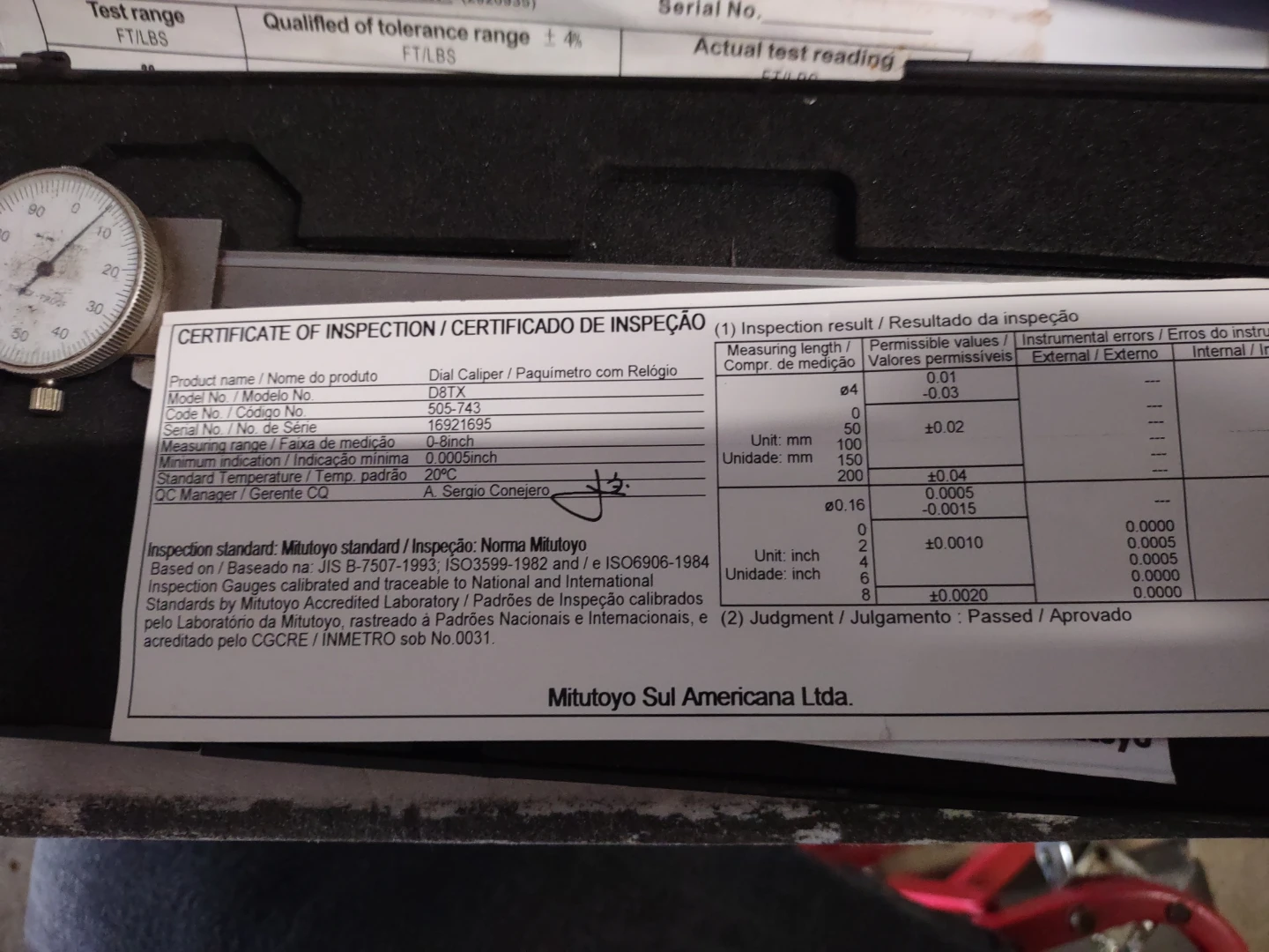 Mitutoyo Dial Caliper with Certificate of Inspection - photo 2