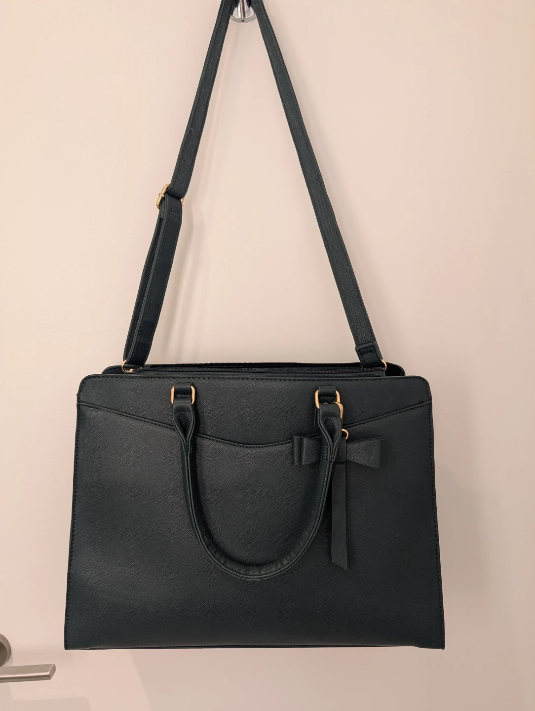 Dark Green Satchel Handbag with Shoulder Strap
