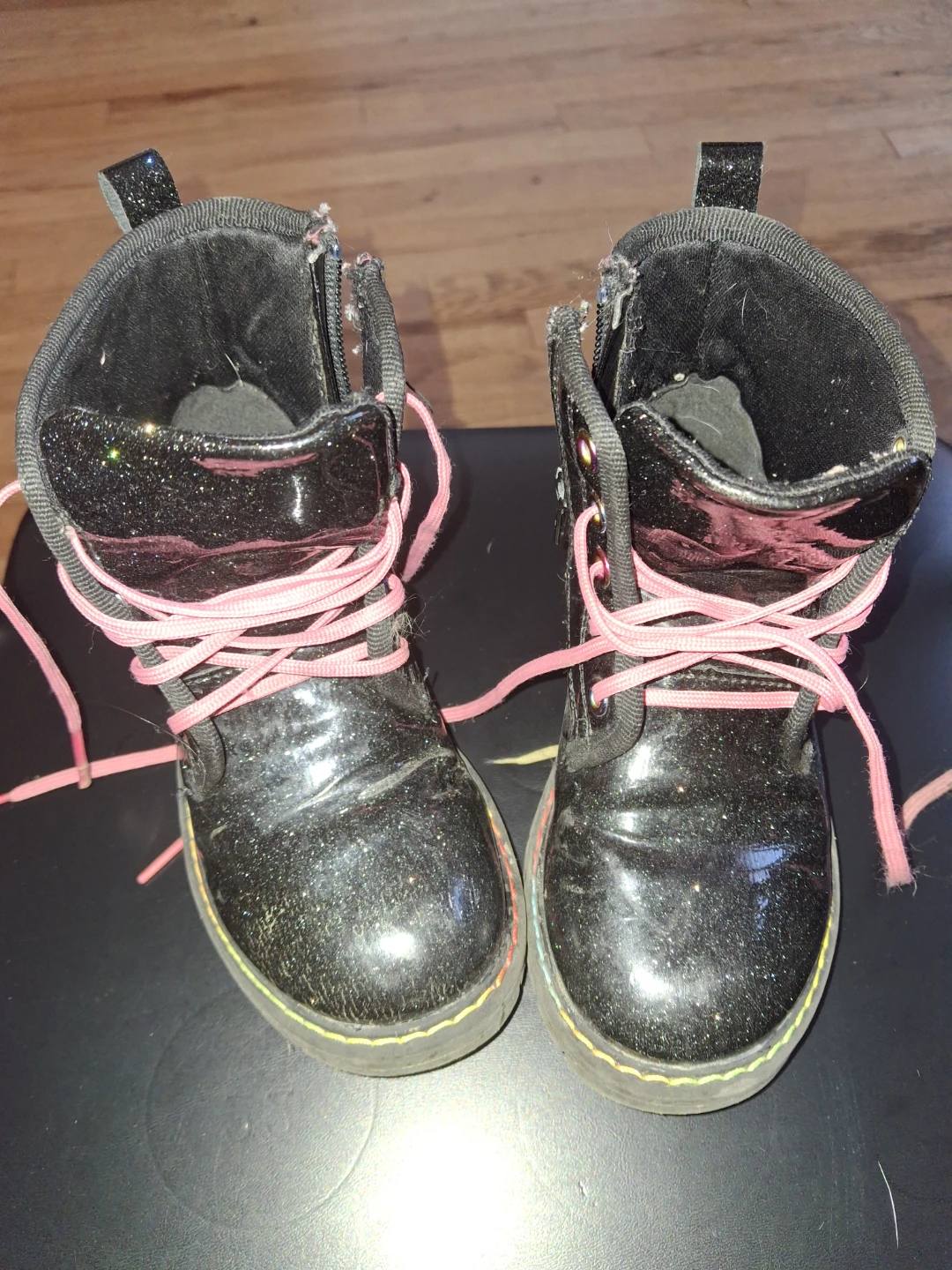 Black Glitter Boots with Pink Laces - Size 11