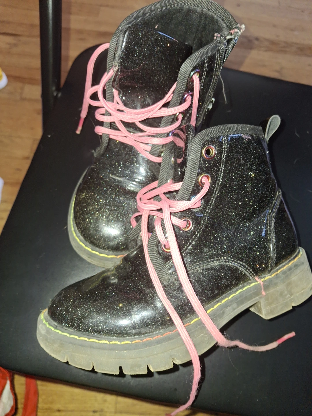 Black Glitter Boots with Pink Laces - Size 11 - photo 4