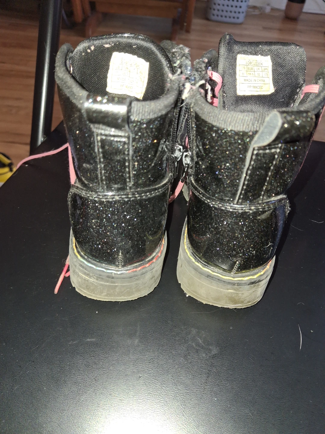 Black Glitter Boots with Pink Laces - Size 11 - photo 5